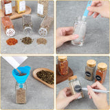 Kruidenpotjes, vierkant, set van 36 stuks, met bamboedeksel, 120 ml, kruidenpotjes met strooiinzetstuk in 3 varianten, voorgedrukte en lege etiketten, reinigingsborstel, trechter