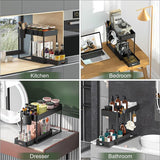 2-delige keukenorganizerset met 2 niveaus, plank voor onder de gootsteen, lade-organizer, optilbare gootsteenplank met 8 haken, 16 antislippads en 2 hangende kopjes, plank voor de vaatwasser, keukenorganizer