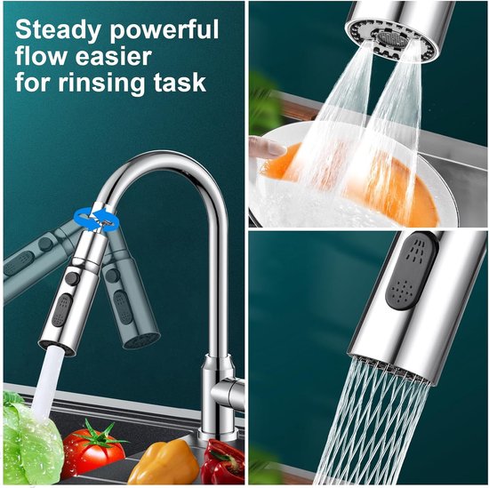 Tap Aerator, 3 Modes Kitchen Bathroom Tap Bubbler Filter with 2 (M22 and F24) Adapters, 360 Degree Swivel Multifunctional Water Saving for Kitchen/Bathroom Tap (Silver)