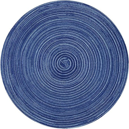 Set van 6 placemats/Place Mat, ronde vorm Crossweave geweven katoenen placemat (rond, blauw)