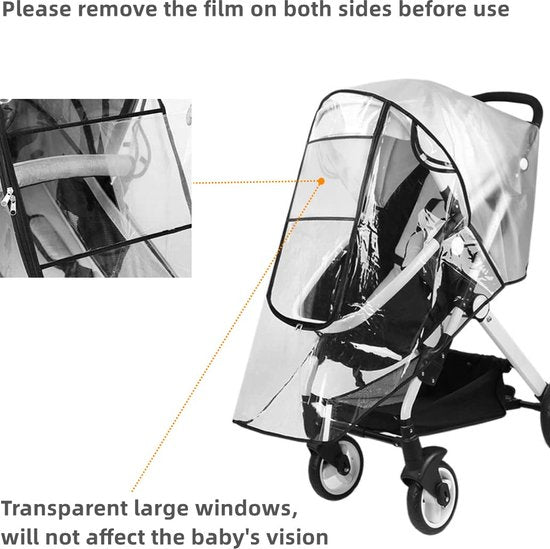 Regenbescherming voor kinderwagen, universele regenhoes voor buggy's en sportwagens met groot kijkvenster, goede luchtcirculatie, vrij van schadelijke stoffen, transparant