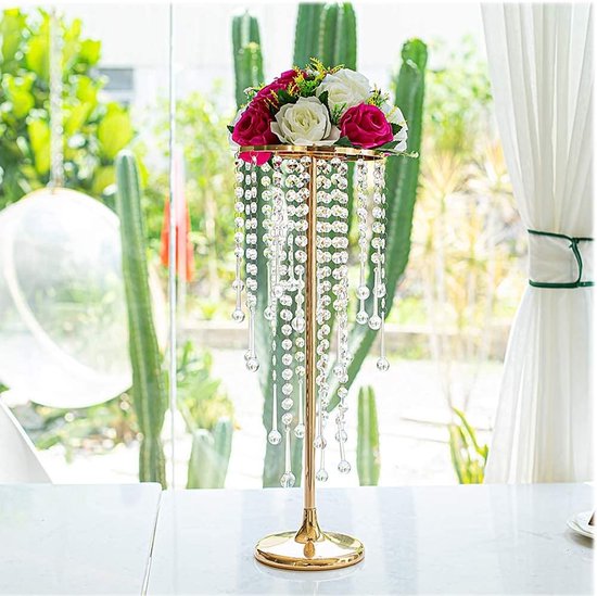 2 stuks woondecoratie bloem middelpunt acryl kristal bruiloft straat bewegende vazen gouden bruiloft decor vaas middelpunt bruiloft bloemenvazen metalen kristallen bloemenvazen (55cm)
