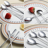 Lepel met lange steel, koffieroerder, premium roestvrijstalen koffielepel, ijslepel, cocktailmenglepel, theelepel, set van 8 (zilver)