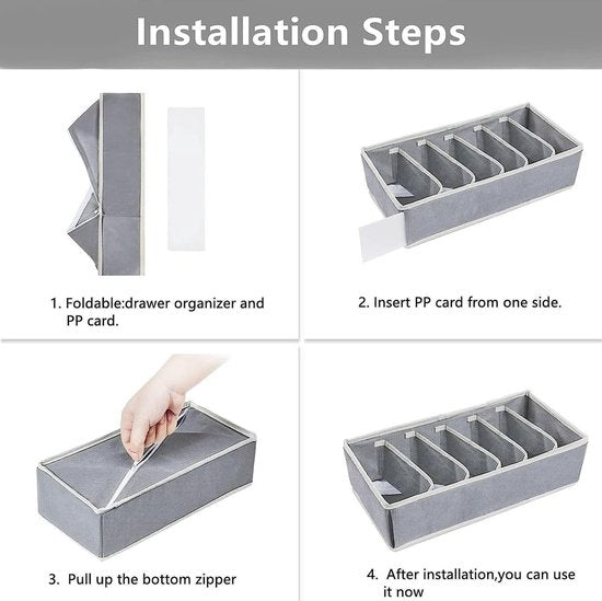 Ondergoed opbergdoos, lade-organizer, gebruikt voor kledingkast ladeverdeler, sokken, beha's en stropdassen, opvouwbare stoffen doos voor kast (set van 6 grijs)
