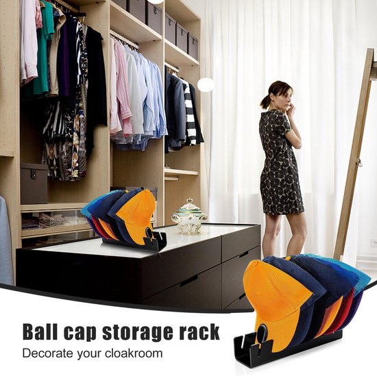 Hoedenhouder Cap houder - acryl hoedenstandaard opslag basecap houder, desktop baseballcaps organizer, voor de presentatie van honkbalpetten, kan worden opgeborgen, 7 hoeden opbergen, zwart