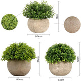 3 kunstwerken planten met grijze pot, 9,5 x 13 cm, voor binnen en buiten, kunstplanten, decoratie voor woonkamer, tuin, badkamer, esthetische kamerdecoratie (groot)