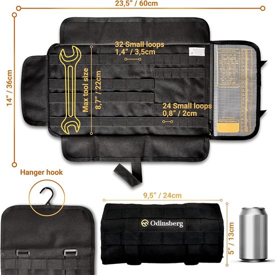 Heavy Duty Tool Roll Gereedschapstas voor motorfiets, zonder inhoud, gereedschapstas met tactisch Molle-systeem, 56 elastische lussen en binnenzak om je gereedschapsmap te beheren