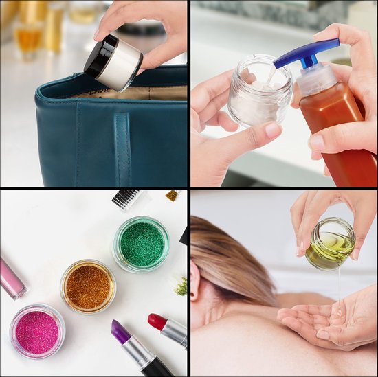 Belle Vous Rond Doorzichtige Glazen Potten met Zwart Plastic Schroefdoppen (12 Pak) – 60 ml Lege Cosmetische Containers – Potten Voor Kruiden, Specerijen, Reizen, Crèmes, Lotions en Make-up