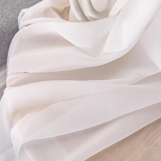 Vitrage bistrogordijn, wit, halftransparante gordijnen, set van 2 bistrogordijnen, voile transparant, kort voile gordijn met lussen, privacy, raamgordijn, decoratie voor woonkamer, keuken