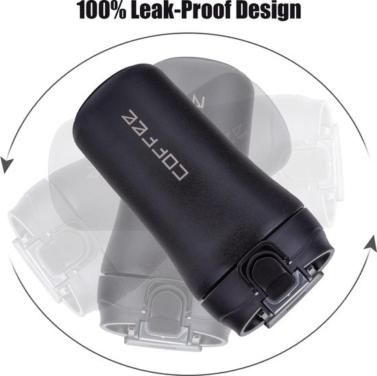 Thermische mok, koffiemok voor onderweg, 400 ml, set van 2, roestvrij staal, lekvrije reismok met rietje, dubbelwandige geïsoleerde mok voor koffie, thee, glühwein, warm en koud, zwart en wit