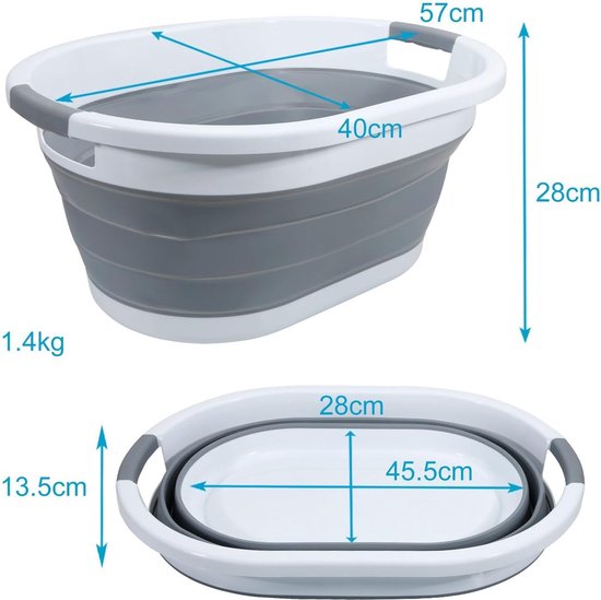 Opvouwbare wasmand van kunststof en siliconen - 61,5 x 44 x 27 cm - ruimtebesparend met handgrepen - 36L