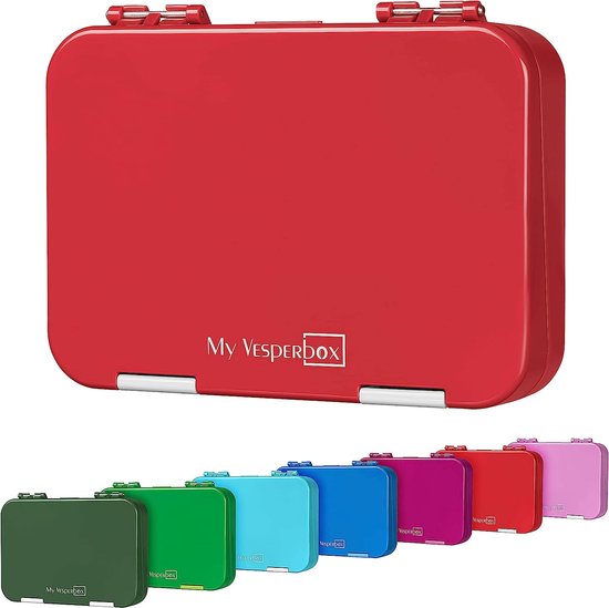 Bento Box lunchbox voor kinderen, met 4 + 2 vakken, extreem robuust, lunchbox, ideaal voor kinderopvang en school (rood-wit)