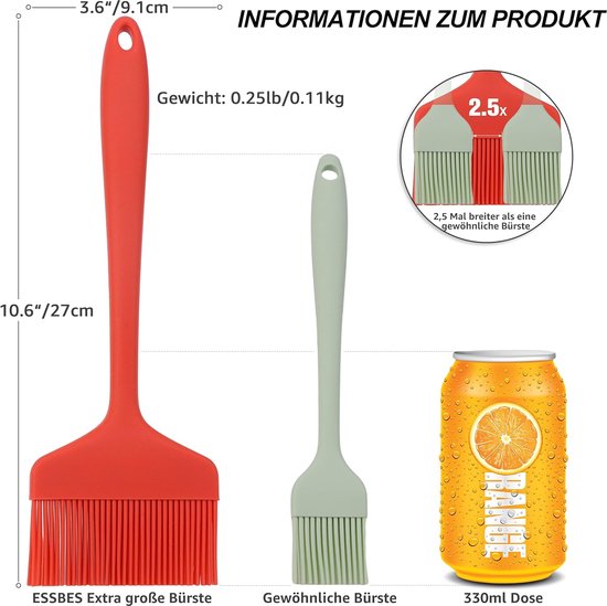 Extra grote siliconen gebakborstel Hittebestendig Extra brede vaatwasserbestendige gebakborstel voor bakken, grillen, koken en smeren van olie, boter, barbecuesaus of marinade (rood)