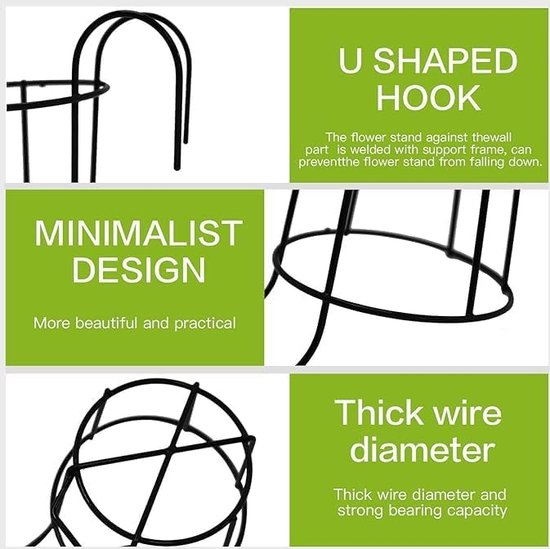 4-pack ronde hangende plantenbakken met reling bloempothouder metalen pot plantenmand plank container voor binnen buiten (zwart)