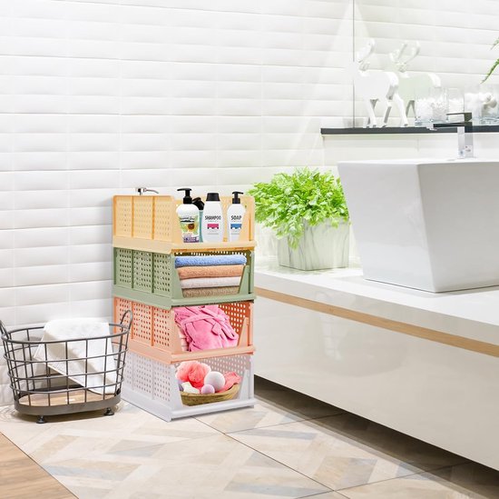 Set van 4 stapelbare opvouwbare opbergdozen voor kledingkast, kunststof kledingkast, kast, organizer, box, uittrekbaar als een lade, geschikt voor thuis, slaapkamer, keuken (groen)
