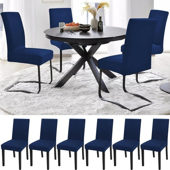 Stoelhoezen voor eetkamerstoelen, eetkamerstoelen, set van 6, stretch, eetkamerstoelhoezen, spandex, afneembaar, wasbaar, voor keuken, hotel, eetkamer (marineblauw)