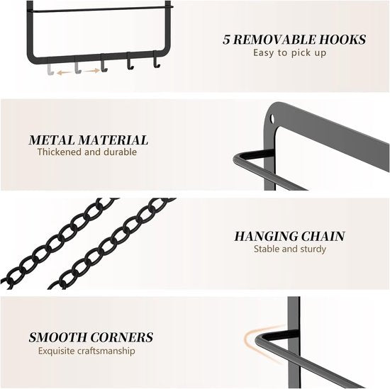 3 niveaus zonnebril-opberg-organizer voor wandmontage, uitgebreide hangende brillenhouder, brillenhouder met 5 haken, zonnebrilorganizerhouder, brildisplay