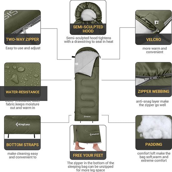 Slaapzak, dekenslaapzak, lichtgewicht, warm, outdoor, kinderen en volwassenen, 3-4 seizoenen, voor kamperen, wandelen, met draagtas