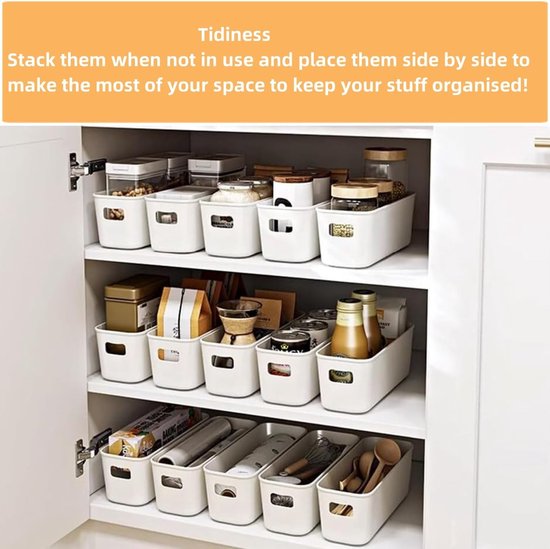 Opbergmand van kunststof, 30 cm, 6 stuks opbergmanden met handgrepen, kleine organizer voor badkamer, rek, keukenkast, rek (wit)