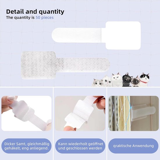 Outdoor zelfklevende haken, 50 stuks, geschikt voor kattennet balkon, kattennet voor balkon, zonder boren, kattennet zonder boren, kattenbeschermingsnet (zonder kattennet)