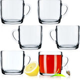 Theeglazen, set van 6 glazen met handvat, glazen kopjes voor 6 personen, vaatwasmachinebestendig, drinkglazen voor koffie, thee, water, sap, dranken, sapglazen, waterglazen, glazenset