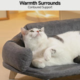 Kattenbank met stabiele houten poten, kattenstoelbed, pluche kattenbed, warme en zachte kattenbank voor kleine honden en katten, belastbaar tot 15 kg, donkergrijs