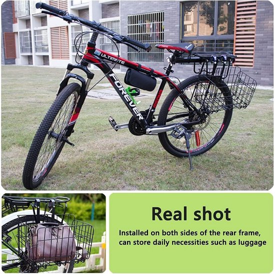 Opvouwbare fietsmand, roestbestendige afneembare fietsmand, eenvoudig te installeren op het voorstuur en de achterbank voor mountainbike-accessoires, framemand, fietstas, bagagerek
