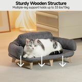 Kattenbank met stabiele houten poten, kattenstoelbed, pluche kattenbed, warme en zachte kattenbank voor kleine honden en katten, belastbaar tot 15 kg, donkergrijs