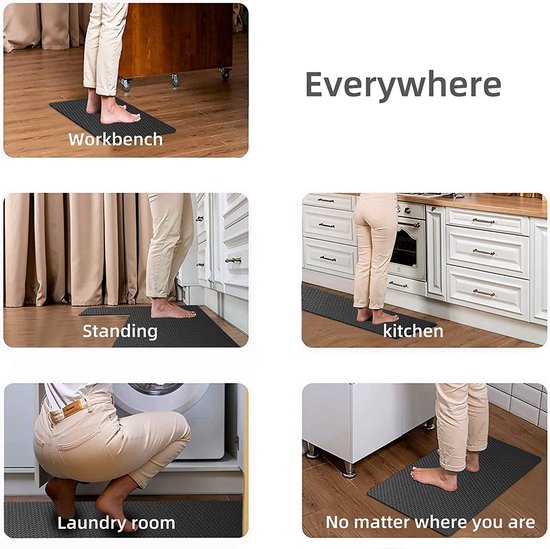 Keukenvliesmatten, set keukenvliesmatten, wasbaar, antislip, loper, stofdichtheid voetmat (2 stuks, zwart, 44 x 75 cm + 44 x 150 cm)
