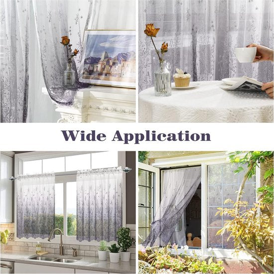 gordijnen, 91 cm borduurgordijnen, vitrage met stangzakken, zachte bistrogordijnen, kort gordijn voor decoratie keuken, slaapkamer, woonkamer, café, kleurverloop, grijs