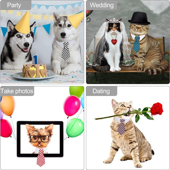 4 stuks huisdierstropdas verstelbare huisdieren hond kat stropdas formele huisdier stropdas strepen mode halsband kostuum stropdas kraag voor kleine honden en katten (4 kleuren, S)