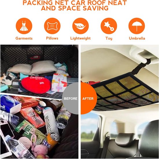 Bagagenet auto, bagagenet, autodak, bagagenet camper, auto plafondnet, auto campingaccessoires, bagagenet auto met instelbaar, voor de meeste voertuigtypen 80 x 55 cm