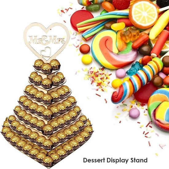 Hartvormige displaystandaard, middenstuk, perfect voor feesten, bruiloften en snoepbar, houten chocolade-tentoonstellingsstand, bruiloftsfeest, decoratie, 7 lagen