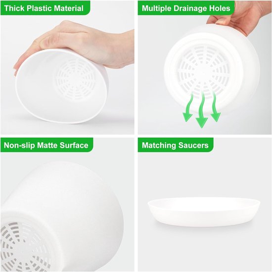 16 stuks 10 cm plantenpotten plantenpotten kweek bloempot kunststof klein met pallets kweekpotten kunststof potten planten rond voor zaden sappige bloemen voor thuis kantoor decoratie wit