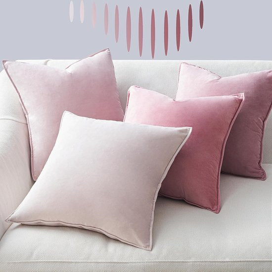 Kussensloop 45 x 45 cm, roze, set van 4 fluwelen kussenslopen, kussenovertrek, bankkussen, decoratief kussen, overtrek voor bank, slaapkamer, woonkamer, balkon, pluizig
