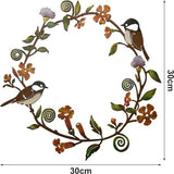 Aantrekkelijke huisdeurdecoratie: prachtige roestkleurige deurkrans van metaal versierd met bladeren, bloemen en vogeltjes. Kleur: roestbruin; diameter: 30 cm; materiaal: