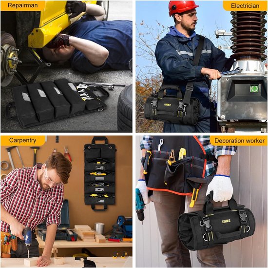 Roltas, gereedschap, moersleutel, lege gereedschapstas, met 11 vakken, multifunctionele roltas, gereedschapstas, klein, ideaal voor loodgieters, ambachtslieden en elektriciens