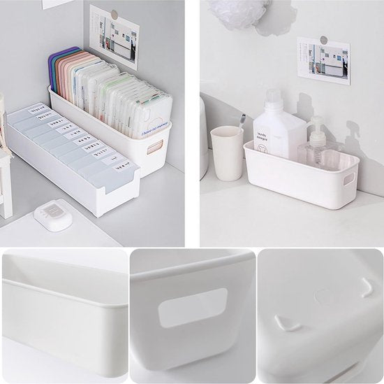 10 stuks opbergdozen kunststof witte kleine opbergmand dozen met handgrepen strakke opbergdoos manden opslag voor keuken badkamer plank plastic doos