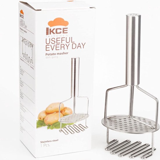 Aardappelstamper, roestvrij staal, 24 cm, aardappelstamper, voor aardappelpuree, vruchten en groenten, keukenhulp, het perfecte cadeau, vaatwasmachinebestendig