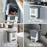 Opvouwbare hangende afvalemmer met deksel, keuken, camping, opvouwbare afvalemmer, keuken, afvalemmer, ophangbaar voor keuken/camping/auto/badkamer/kantoor/slaapkamer (grijs)