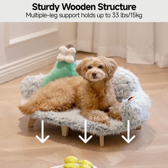 Kattenbank met stabiele houten poten, kattenstoelbed, pluche kattenbed, warme en zachte kattenbank voor kleine honden en katten, belastbaar tot 15 kg, grijs