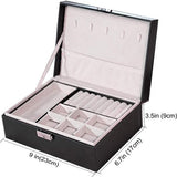Sieradendoos Organizer 2-laags Afsluitbaar PU-leer Sieradendoosje Sieradenhouder Ketting Horloge Opbergdoos met Deksel Verwijderbare Oorbel Divider Zwart