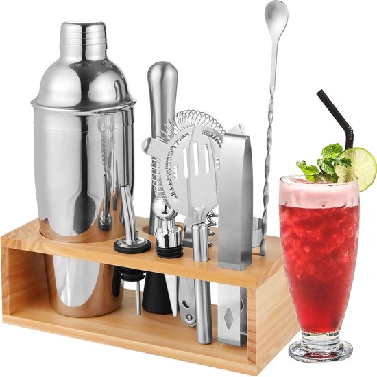 Cocktailshaker, cocktailset, 10-delige geschenkbarset, baraccessoires, cocktailset, 750 ml, premium barkeeperset voor thuis, bar