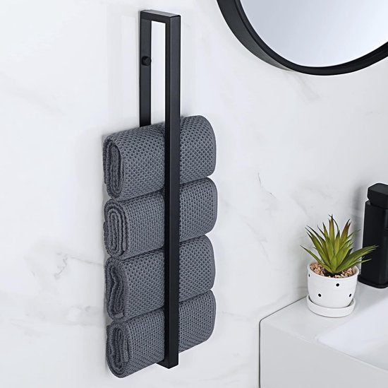 Handdoekenrek Zwart Handdoekrek Gastenhanddoekrek Wandgemonteerd roestvrijstalen badhanddoekrek voor badkamer en keuken 50CM