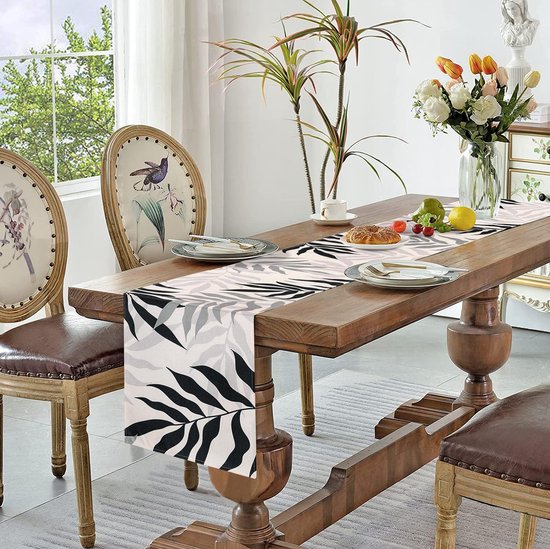 Table Runner Grey Modern Table Runner Colourful Table Runner Black Leaves Polyester Black Table Runner Washable Table Runner Small for Indoor and Outdoor Dining Room Party Holiday 40 x 140 cm
