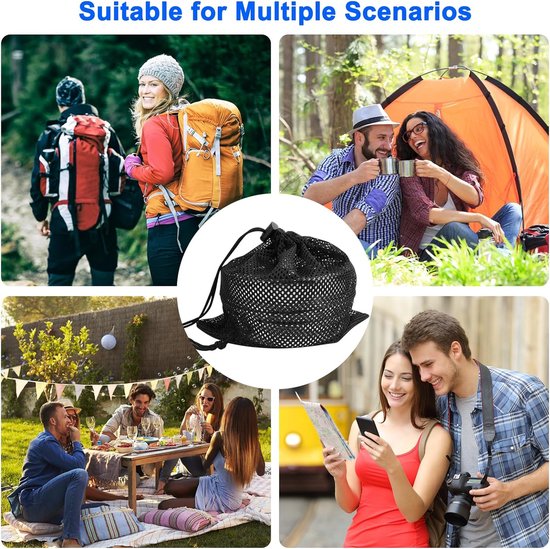 Campingserviesset 10-delig, roestvrij staal, campingbestek, accessoires, outdoor reisbestek, set voor 2 personen, met opvouwbare messen, vork, lepel, kookgerei voor picknick, backpacking,