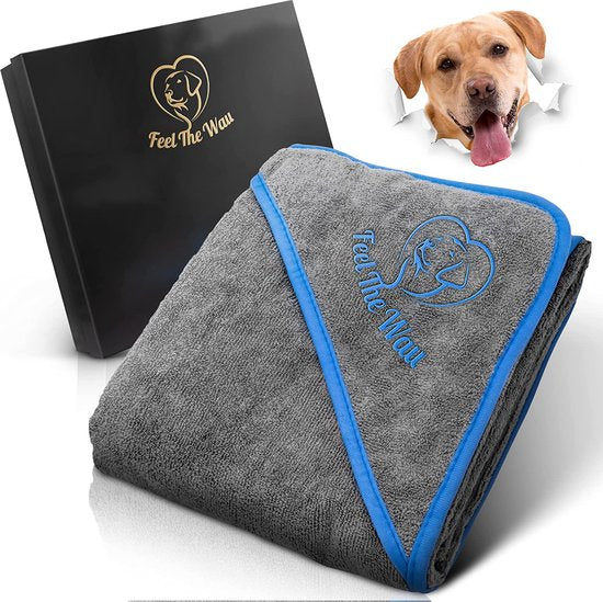 Hondenhanddoek extra absorberend - hondenhanddoek voor grote honden en kleine honden - [1-delige set] hondenhanddoek grijs blauw 130x75cm - leuk cadeau voor hondenbezitters