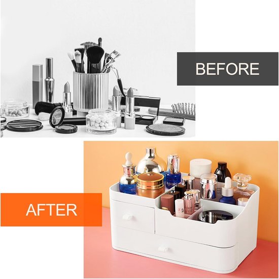 Make-up organizer, cosmetica-organizer, make-up, cosmetica opslag, make-up-opbergsysteem, make-up-opbergbox voor commode, slaapkamer, badkamer (2 laden, wit)