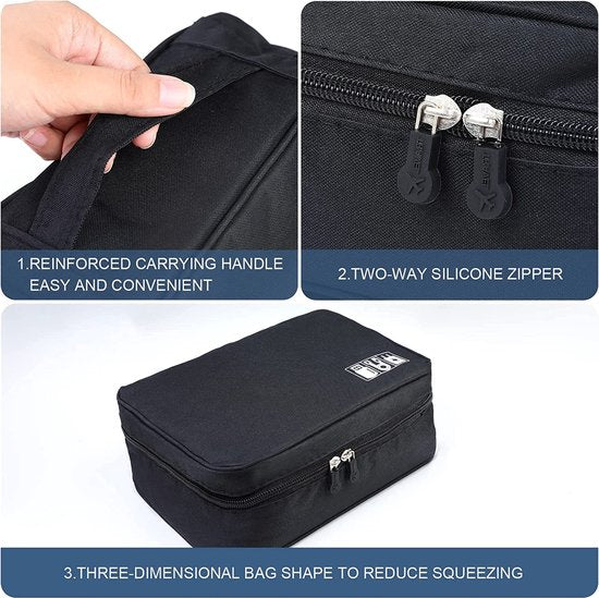 Kabeltas universele reiskabel organizer tas kubussen kabeltas, 2-laags waterdichte verstelbare kabelorganizer voor oplaadkabel mobiele telefoon, powerbank, USB-sticks, SD-kaarten