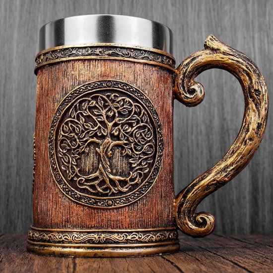 Noorse Viking TREE OF LIFE Becher 304 roestvrijstalen hars bierpul mok koffiekopje Reaper decoratie (Noorse Viking TREE OF LIFE)